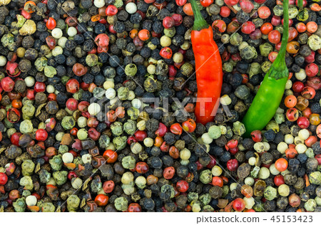 mix of spicy white fresh pink black peppercorns 45153423