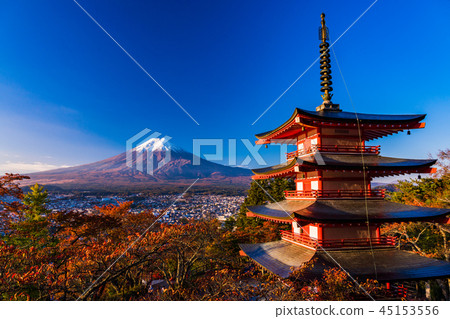 "Yamanashi Prefecture" Shinkoyama Asama Park with fallen autumn leaves, Chu Ping Pagoda and Shinsetsu Fuji "Yamanashi Prefecture" Shinkoyama Asama Park with fallen autumn leaves, Chu Ping Pagoda and Shinsetsu Fuji 45153556