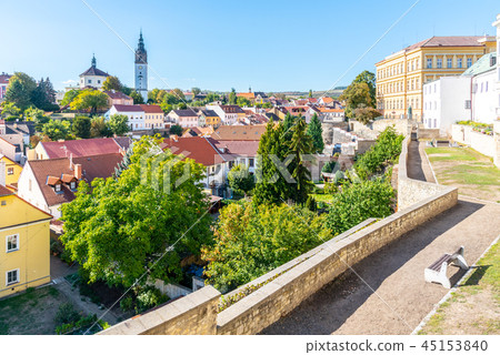 Litomerice cityscape with baroque St. Stephen's Cathedral and bell tower, Litomerice, Czech Republic 45153840