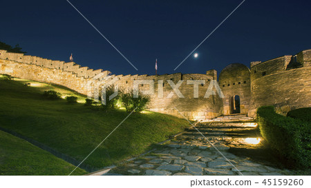 Suwon Hwaseong palace night view light walkway 45159260