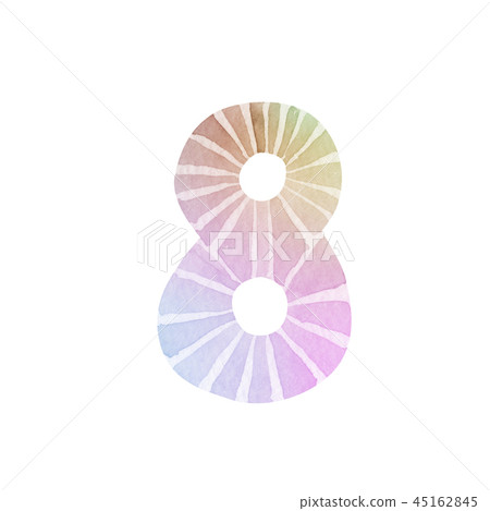 Eight watercolor illustrations of numbers 45162845