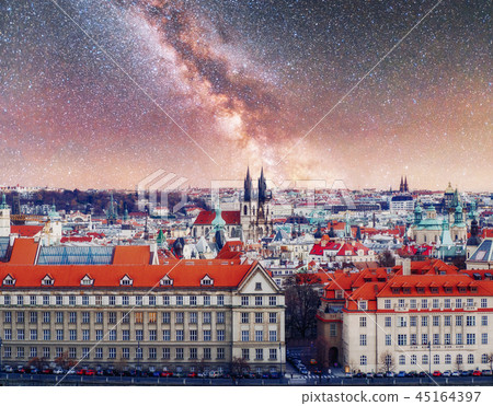Beautiful Panoramic View of Prague Bridges on River Vltava at sunset. Beautiful Panoramic View of Prague Bridges on River Vltava at sunset. 45164397