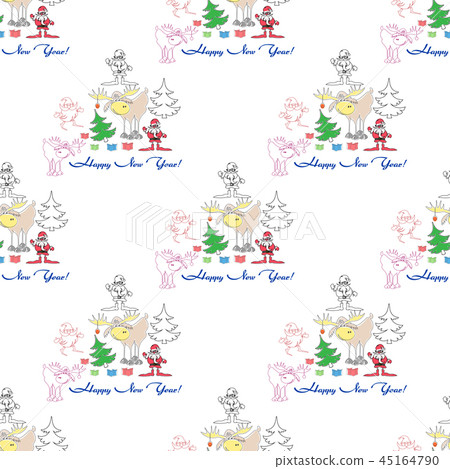seamless pattern santa, elk, christmas tree,gifts  45164790
