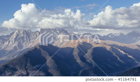 Thick fog on the mountain pass Goulet. Autumn Landscape 45164791