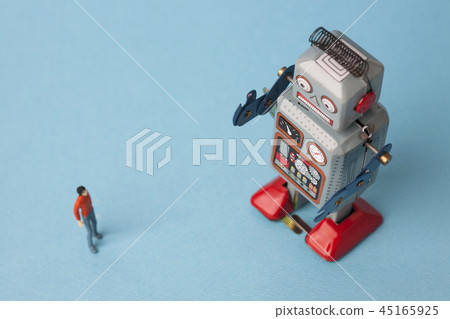 AI Concept: Toy Robot and Miniature Man AI Concept: Toy Robot and Miniature Man 45165925