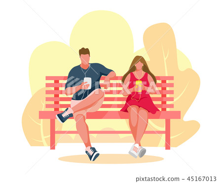 Man and girl sitting on a bench 45167013