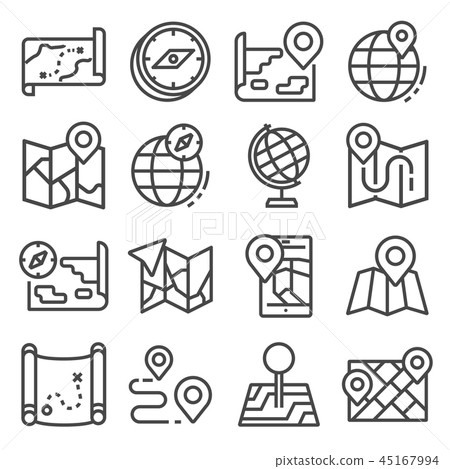 Vector line Map and Geo-location icons set 45167994