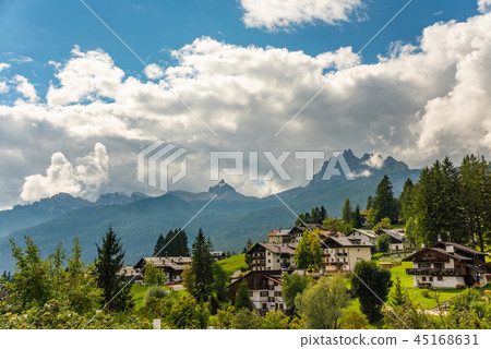 Alpine resort in Dolomites mountains Cortina D Ampezzo,South Tyrol Italy Europe Alpine resort in Dolomites mountains Cortina D Ampezzo,South Tyrol Italy Europe 45168631