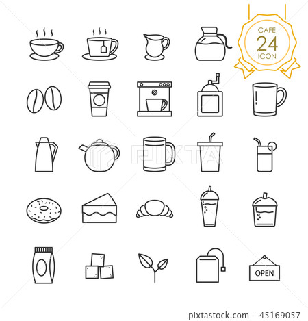 Set of coffee, tea and related in cafe line icon. 45169057