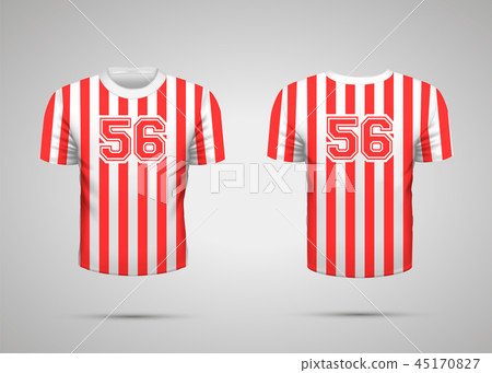 Realistic white sport t-shirt with red stripes 45170827