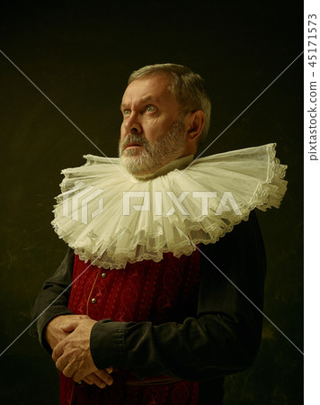 Official portrait of historical governor from the golden age. Studio shot against dark wall. Official portrait of historical governor from the golden age. Studio shot against dark wall. 45171573