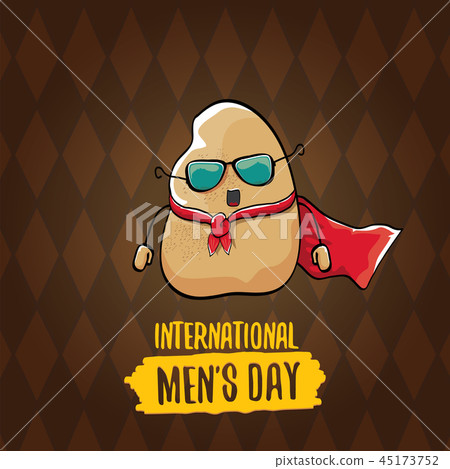 International mens day vector cartoon greeting card with funny cartoon cute brown super hero potato 45173752