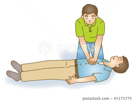 First aid illustration 75: Emergency resuscitation, chest compression First aid illustration 75: Emergency resuscitation, chest compression 45173775