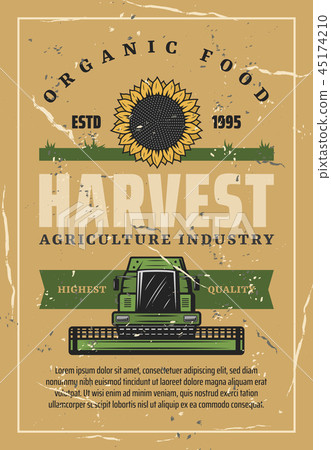 Harvest retro poster, sunflower and combine Harvest retro poster, sunflower and combine 45174210