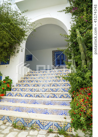 Aged backyard stairs from Sidi Bou Said Aged backyard stairs from Sidi Bou Said 45174348