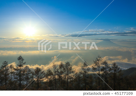 Clouds of the morning sun and Mt. Fuji seen from Mt. Amari 45177109
