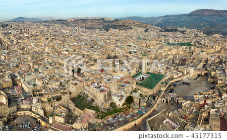 Aerial view of Medina in Fes and Medersa 45177315