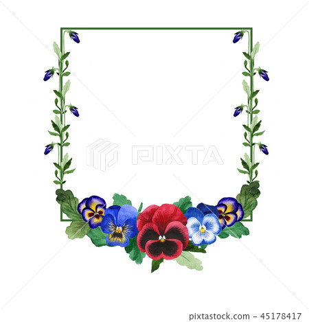 Blue viola frame. Floral botanical flower. Green leaf. Leaf plant botanical garden floral foliage Blue viola frame. Floral botanical flower. Green leaf. Leaf plant botanical garden floral foliage 45178417