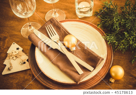 Christmas table setting in vintage or rustic style 45178613