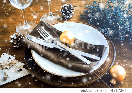 Christmas table setting in vintage or rustic style 45178614