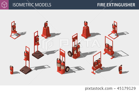 Isometric Fire Extinguisher - Set of Safety Equipment. Vector Illustration. Isometric Fire Extinguisher - Set of Safety Equipment. Vector Illustration. 45179129