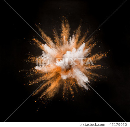 Colored powder explosion on black background. 45179950