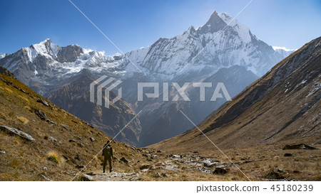 Himalayas mountain landscape in the Annapurna region. Annapurna peak in the Himalaya range, Nepal 45180239
