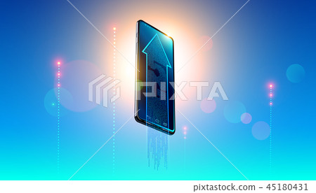 5g digital network symbol on screen modern smartphone on background clear heavens and luminous 5g digital network symbol on screen modern smartphone on background clear heavens and luminous 45180431