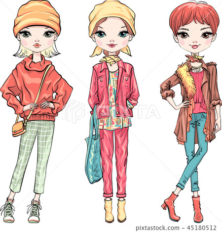 Set fashion girl in autumn clothes Set fashion girl in autumn clothes 45180512