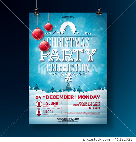 Christmas Party Flyer Illustration with Typography Lettering and Holiday Elements on Winter 45181725
