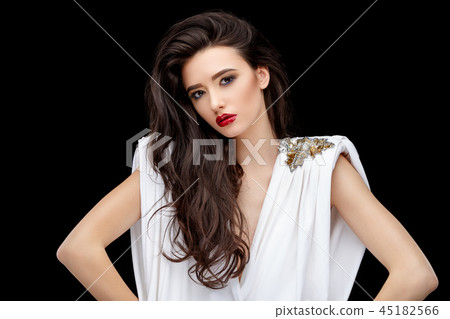Brunette asian girl with long curly hair 45182566