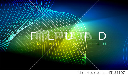Neon glowing fluid wave lines, magic energy space light concept, abstract background wallpaper 45183107