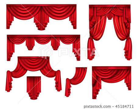 Red curtains or drapery realistic vector set 45184711