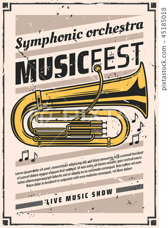 Symphonic orchestra at music fest, vintage poster Symphonic orchestra at music fest, vintage poster 45185018