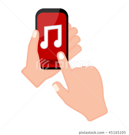 Hand holding a smartphone with a music player app - Stock Illustration ...