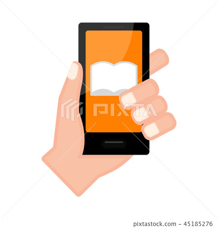 Hand holding a smartphone with a notebook icon Hand holding a smartphone with a notebook icon 45185276