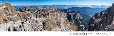 Panoramic view of famous Dolomites mountain 45185702