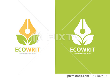 Vector pen and leaf logo combination. Write and eco symbol or icon. Unique law and organic logotype 45187405