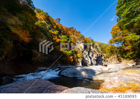 Autumn leaves in the valley Fukiwori Valley rock walls and clear stream b-1 Autumn leaves in the valley Fukiwori Valley rock walls and clear stream b-1 45189093