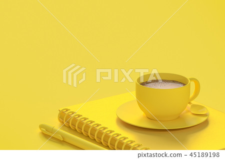 Minimal concept, Milk coffee in yellow cup Minimal concept, Milk coffee in yellow cup 45189198