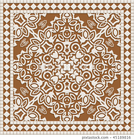 Colorful and delicate Mediterranean ceramic tiles closeup material texture background, top view (seamless connection, high resolution 3D CG rendering ∕ coloring illustration) 45189816