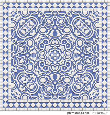 鮮豔細緻的地中海陶瓷磚特寫材質紋理背景，俯視圖（無縫接圖，高解析度 3D CG 渲染∕著色插圖） 45189829