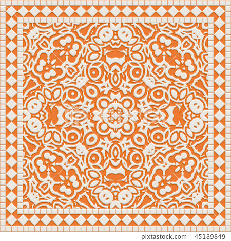 Colorful and delicate Mediterranean ceramic tiles closeup material texture background, top view (seamless connection, high resolution 3D CG rendering ∕ coloring illustration) 45189849