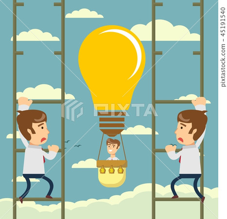 Man flying on idea balloon. Business boost concept, startup. Man flying on idea balloon. Business boost concept, startup. 45191540