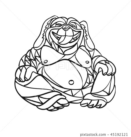 Laughing Dog Buddha Mosaic Black and White 45192121