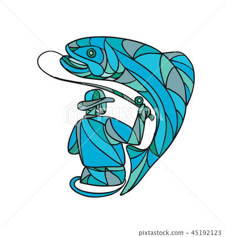 Fly Fisherman Catching Trout Mosaic Color 45192123
