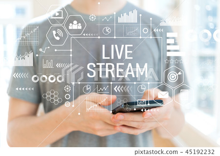 Live stream with man using a smartphone 45192232