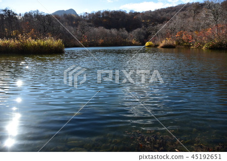 Shining water surface and Mt. Ohori: Nagano Prefecture Northern Alps mountain Odani Village Konoike 2018.11. 1-160 45192651