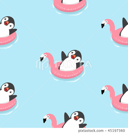 插图素材 cute penguin with flamingo float pattern 查看全部