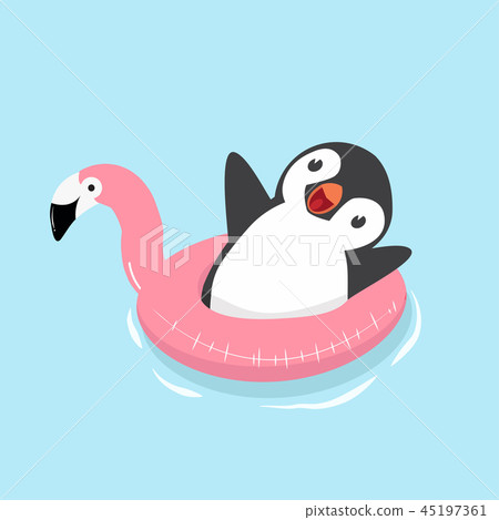 Cute Penguin with flamingo float Cute Penguin with flamingo float 45197361